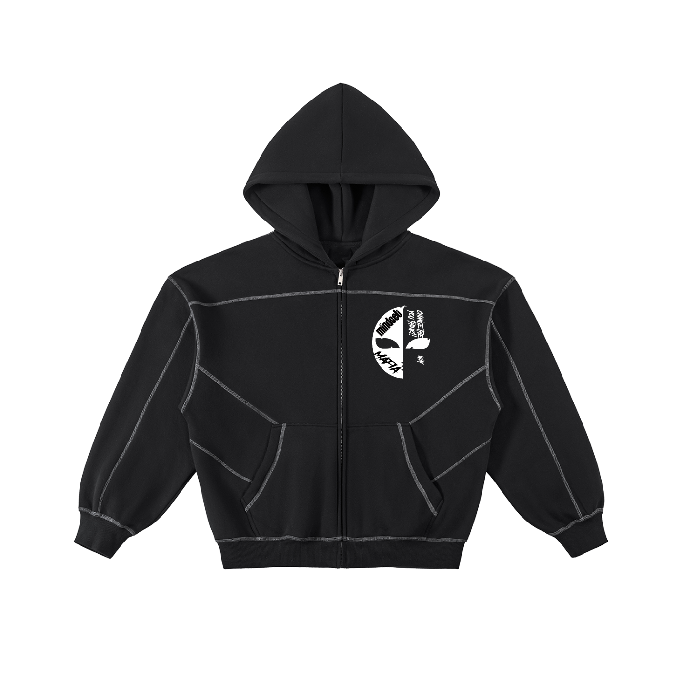 Contrast-Stitched Boxy Fleece Zip Hoodie Mafia men  G'S UP hoodie